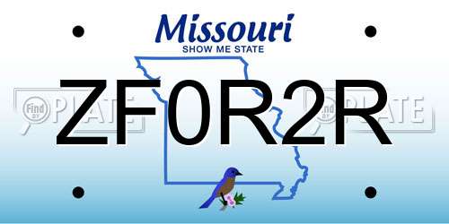 ZF0R2R Missouri License Plate