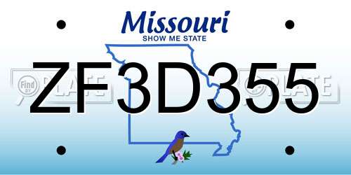 ZF3D355 Missouri License Plate