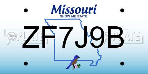 ZF7J9B Missouri License Plate