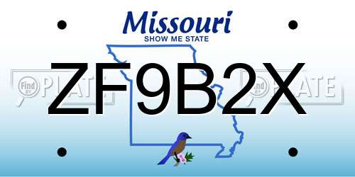 ZF9B2X Missouri License Plate