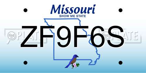ZF9F6S Missouri License Plate