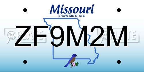 ZF9M2M Missouri License Plate