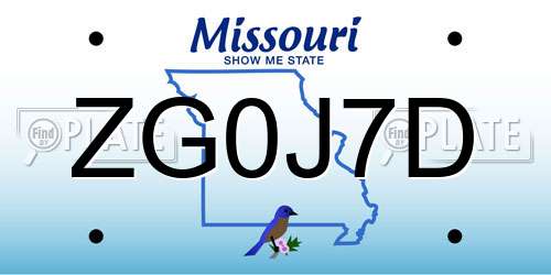 ZG0J7D Missouri License Plate