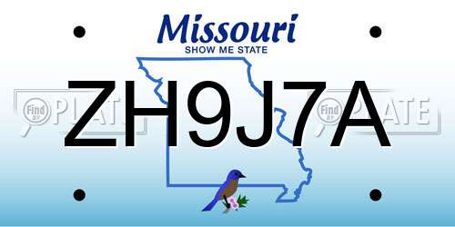 ZH9J7A Missouri License Plate