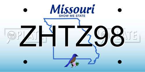 ZHTZ98 Missouri License Plate