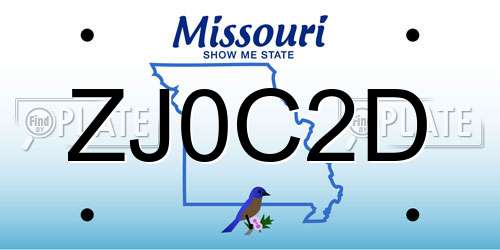 ZJ0C2D Missouri License Plate