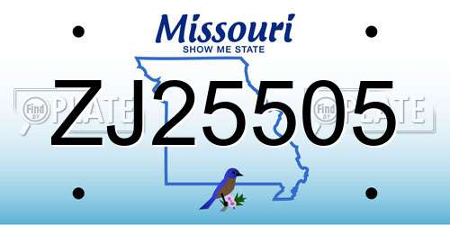 ZJ25505 Missouri License Plate