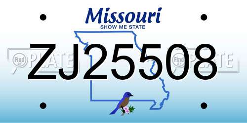 ZJ25508 Missouri License Plate