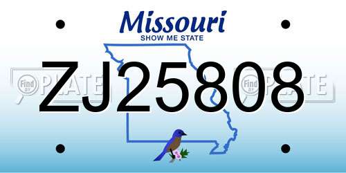 ZJ25808 Missouri License Plate