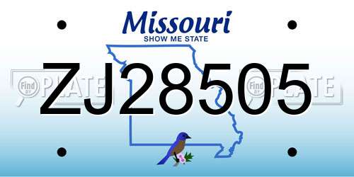 ZJ28505 Missouri License Plate