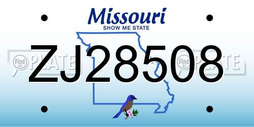 ZJ28508 Missouri License Plate
