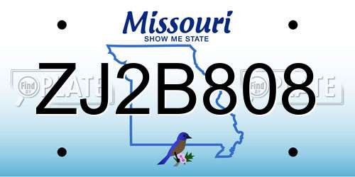 ZJ2B808 Missouri License Plate