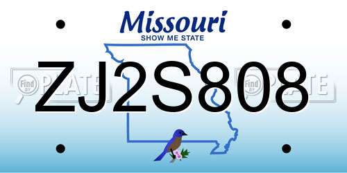 ZJ2S808 Missouri License Plate