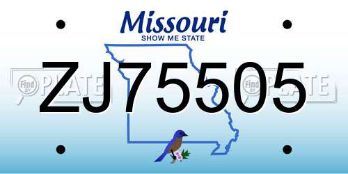 ZJ75505 Missouri License Plate