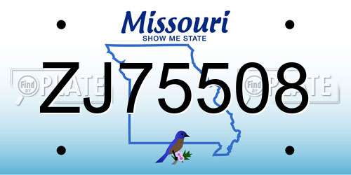 ZJ75508 Missouri License Plate