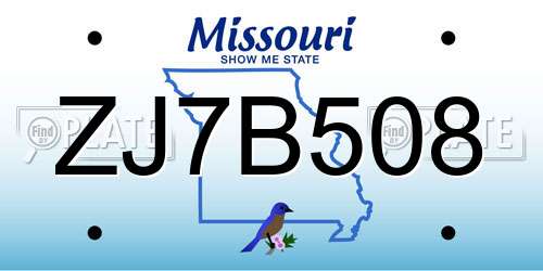 ZJ7B508 Missouri License Plate
