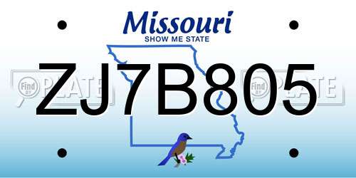 ZJ7B805 Missouri License Plate