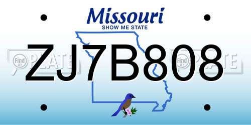 ZJ7B808 Missouri License Plate
