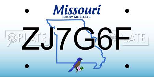 ZJ7G6F Missouri License Plate