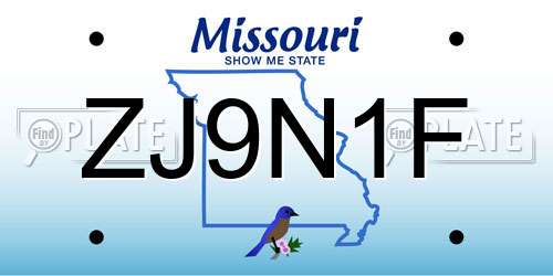 ZJ9N1F Missouri License Plate