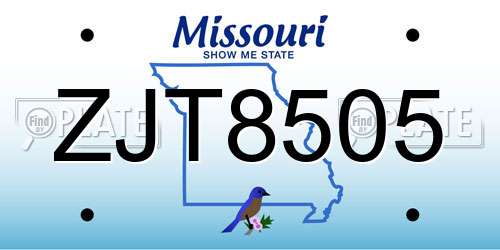 ZJT8505 Missouri License Plate