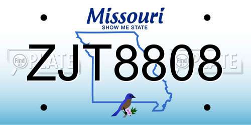 ZJT8808 Missouri License Plate