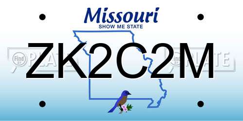 ZK2C2M Missouri License Plate