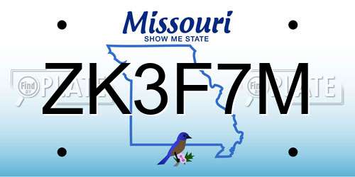 ZK3F7M Missouri License Plate
