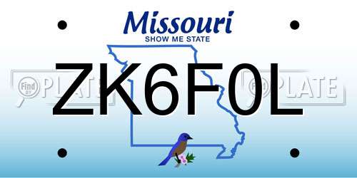 ZK6F0L Missouri License Plate