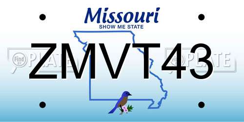 ZMVT43 Missouri License Plate