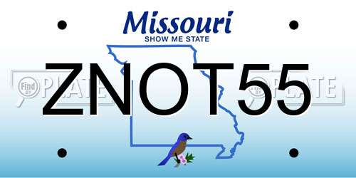 ZNOT55 Missouri License Plate