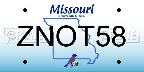 ZNOT58 Missouri License Plate