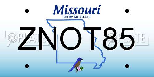 ZNOT85 Missouri License Plate