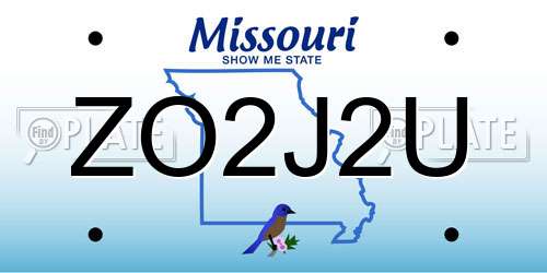 ZO2J2U Missouri License Plate