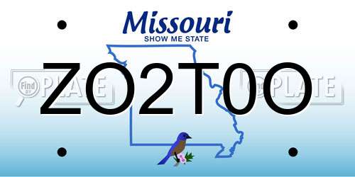 ZO2T0O Missouri License Plate