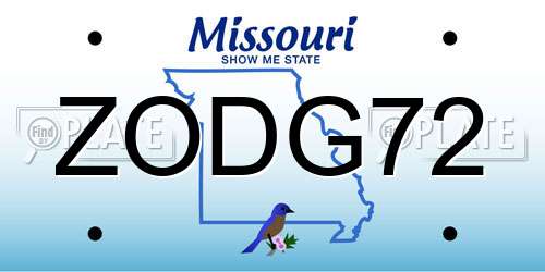 ZODG72 Missouri License Plate