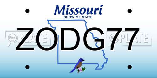 ZODG77 Missouri License Plate