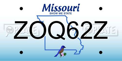 ZOQ62Z Missouri License Plate