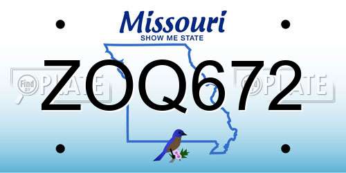 ZOQ672 Missouri License Plate