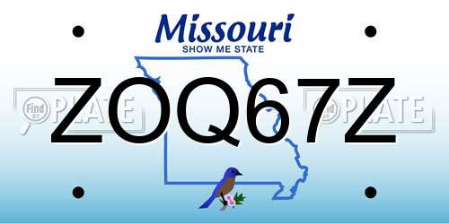 ZOQ67Z Missouri License Plate