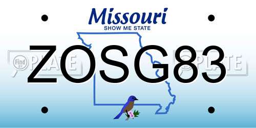 ZOSG83 Missouri License Plate