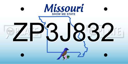 ZP3J832 Missouri License Plate