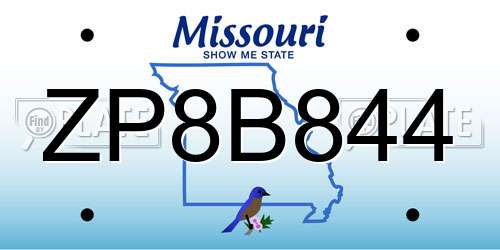 ZP8B844 Missouri License Plate