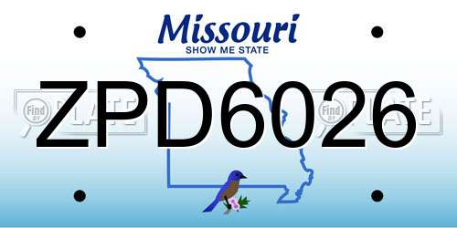 ZPD6026 Missouri License Plate