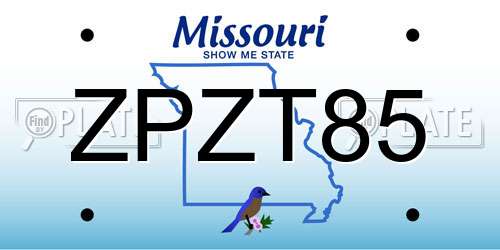 ZPZT85 Missouri License Plate
