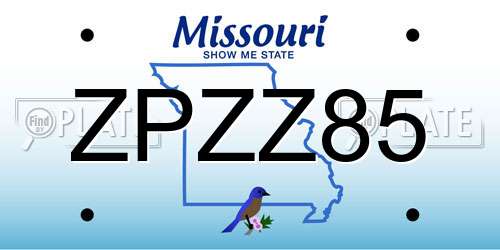 ZPZZ85 Missouri License Plate