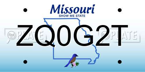 ZQ0G2T Missouri License Plate