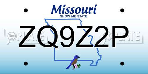 ZQ9Z2P Missouri License Plate