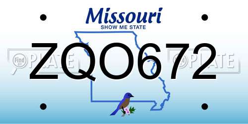ZQO672 Missouri License Plate