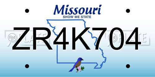 ZR4K704 Missouri License Plate